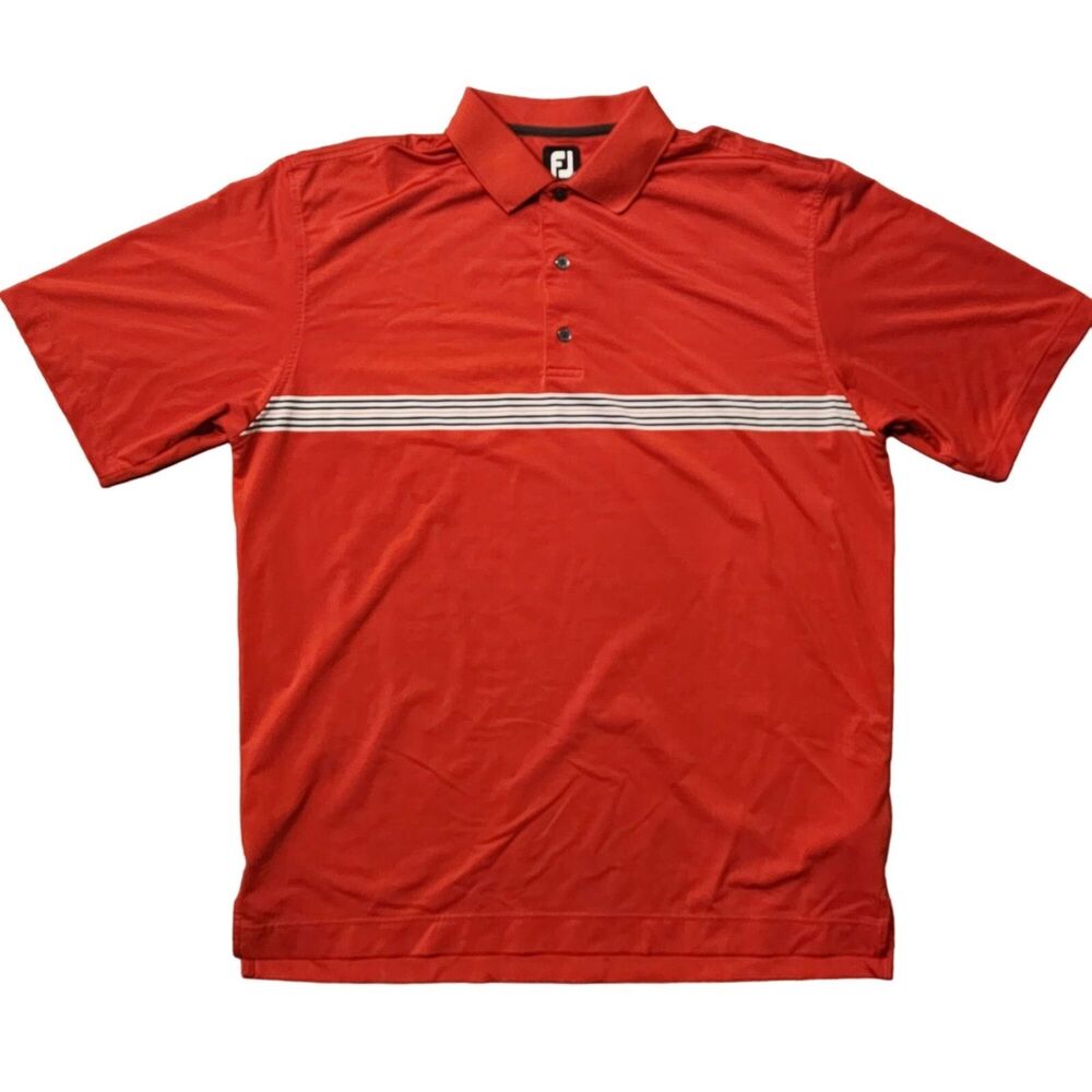 Foot Joy Men's Polo Golf Short Sleeve Shirt Red Striped Size XL 3 Button Golf